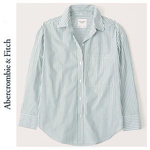 Abercrombie & Fitch Green and White Striped Button-Down Shirt